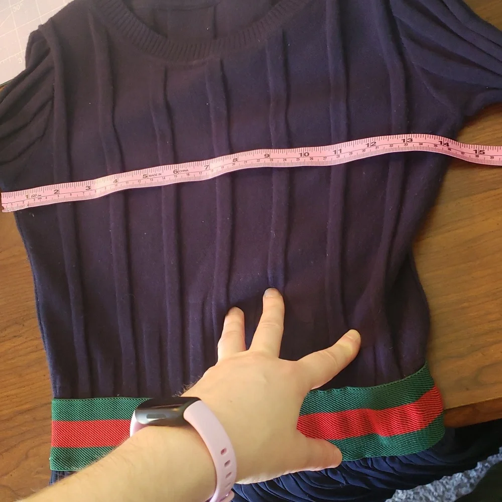 Women’s Navy Maxi Dress with Red-Green Waistband - Picture 11 of 15